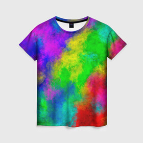Женская футболка 3D с принтом Multicolored в Екатеринбурге, 100% полиэфир ( синтетическое хлопкоподобное полотно) | прямой крой, круглый вырез горловины, длина до линии бедер | Тематика изображения на принте: abstract | colorful | holi | neon | pattern | rainbow | texture | абстракция | граффити | дым | искусство | кислота | кислотный | краска | красочный | микс | неоновый | облака | радуга | радужный | текстура | туман | узор | холи
