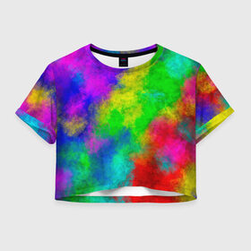 Женская футболка Crop-top 3D с принтом Multicolored в Екатеринбурге, 100% полиэстер | круглая горловина, длина футболки до линии талии, рукава с отворотами | abstract | colorful | holi | neon | pattern | rainbow | texture | абстракция | граффити | дым | искусство | кислота | кислотный | краска | красочный | микс | неоновый | облака | радуга | радужный | текстура | туман | узор | холи