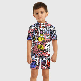Детский купальный костюм 3D с принтом Tosh в Екатеринбурге, Полиэстер 85%, Спандекс 15% | застежка на молнии на спине | Тематика изображения на принте: color | hipster | pattern | pop art | tosh | ерунда | поп арт | узор | хипстер | цвет