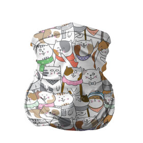 Бандана-труба 3D с принтом Большая семья котиков в Екатеринбурге, 100% полиэстер, ткань с особыми свойствами — Activecool | плотность 150‒180 г/м2; хорошо тянется, но сохраняет форму | bow | cat | scarf | spots | бант | косынка | кот | полоски | пятна | улыбки | шапка | шарф