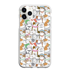 Чехол для iPhone 11 Pro Max матовый с принтом Большая семья котиков в Екатеринбурге, Силикон |  | bow | cat | scarf | spots | бант | косынка | кот | полоски | пятна | улыбки | шапка | шарф