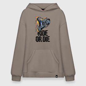 Худи SuperOversize хлопок с принтом Ride or die в Екатеринбурге, 70% хлопок, 30% полиэстер, мягкий начес внутри | карман-кенгуру, эластичная резинка на манжетах и по нижней кромке, двухслойный капюшон
 | flame | motorcycle | skull | speed | мотоцикл | пламя | скорость | череп