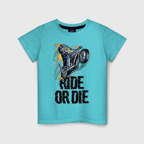 Детская футболка хлопок с принтом Ride or die в Екатеринбурге, 100% хлопок | круглый вырез горловины, полуприлегающий силуэт, длина до линии бедер | flame | motorcycle | skull | speed | мотоцикл | пламя | скорость | череп