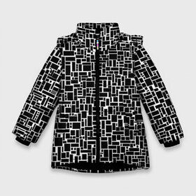 Зимняя куртка для девочек 3D с принтом Геометрия ЧБ Black & white в Екатеринбурге, ткань верха — 100% полиэстер; подклад — 100% полиэстер, утеплитель — 100% полиэстер. | длина ниже бедра, удлиненная спинка, воротник стойка и отстегивающийся капюшон. Есть боковые карманы с листочкой на кнопках, утяжки по низу изделия и внутренний карман на молнии. 

Предусмотрены светоотражающий принт на спинке, радужный светоотражающий элемент на пуллере молнии и на резинке для утяжки. | black  white | геометрия | прямоугольники | текстуры | чб
