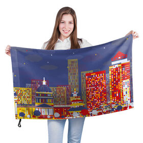 Флаг 3D с принтом Зимний мегаполис в Екатеринбурге, 100% полиэстер | плотность ткани — 95 г/м2, размер — 67 х 109 см. Принт наносится с одной стороны | 