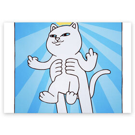 Поздравительная открытка с принтом кот-мем в Екатеринбурге, 100% бумага | плотность бумаги 280 г/м2, матовая, на обратной стороне линовка и место для марки
 | animal | cat | mem | дикая кошка | домашнее животное | животные | кот | кот мем | кошка | прикол | смешной кот | четвероногое | шутка