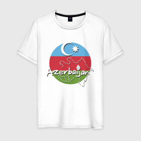 Мужская футболка хлопок с принтом Азербайджан в Екатеринбурге, 100% хлопок | прямой крой, круглый вырез горловины, длина до линии бедер, слегка спущенное плечо. | azerbaijan | baku | азер | азербайджан | баку | герб | страна | флаг