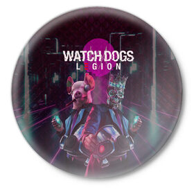 Значок с принтом Watch Dogs: Legion в Екатеринбурге,  металл | круглая форма, металлическая застежка в виде булавки | будущее | киберпанк | маски | череп