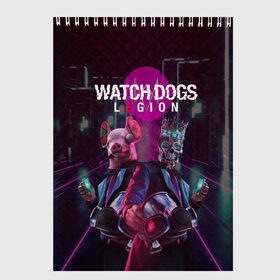 Скетчбук с принтом Watch Dogs: Legion в Екатеринбурге, 100% бумага
 | 48 листов, плотность листов — 100 г/м2, плотность картонной обложки — 250 г/м2. Листы скреплены сверху удобной пружинной спиралью | будущее | киберпанк | маски | череп