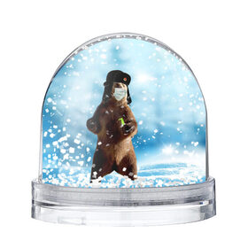 Снежный шар с принтом Зимний мишка в реалиях 2020 г. в Екатеринбурге, Пластик | Изображение внутри шара печатается на глянцевой фотобумаге с двух сторон | зима | маска | медведь | новый год