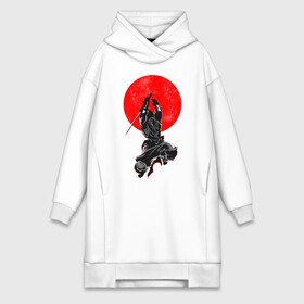 Платье-худи хлопок с принтом Samurai в Екатеринбурге,  |  | art | katana | man | ninja | red moon | samurai | арт | катана | красная луна | ниндзя | самурай | человек