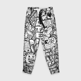 Детские брюки 3D с принтом Doodle граффити в Екатеринбурге, 100% полиэстер | манжеты по низу, эластичный пояс регулируется шнурком, по бокам два кармана без застежек, внутренняя часть кармана из мелкой сетки | doodle | graffiti | граффити | дудл | чб