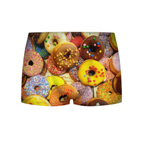Мужские трусы 3D с принтом Сладкие пончики в Екатеринбурге, 50% хлопок, 50% полиэстер | классическая посадка, на поясе мягкая тканевая резинка | еда | пончики | сладости | цветной | яркий