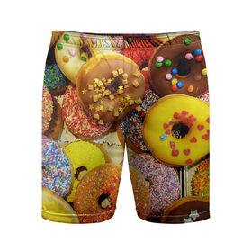 Мужские шорты спортивные с принтом Сладкие пончики в Екатеринбурге,  |  | еда | пончики | сладости | цветной | яркий