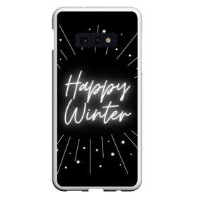 Чехол для Samsung S10E с принтом Happy Winter в Екатеринбурге, Силикон | Область печати: задняя сторона чехла, без боковых панелей | happy | winte | звезды | зима | небо | снег | черно белый | черный