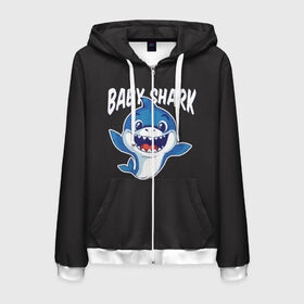 Мужская толстовка 3D на молнии с принтом Baby shark в Екатеринбурге, 100% полиэстер | длина до линии бедра, манжеты и пояс оформлены мягкой тканевой резинкой, двухслойный капюшон со шнурком для регулировки, спереди молния, по бокам два кармана | Тематика изображения на принте: baby shark | daddy shark | family shark | grandma shark | grandpa shark | mommy shark | бабушка акула | дедушка акула | мама акула | отец акула | ребенок акула | семья акул