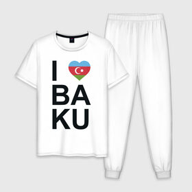 Мужская пижама хлопок с принтом Baku в Екатеринбурге, 100% хлопок | брюки и футболка прямого кроя, без карманов, на брюках мягкая резинка на поясе и по низу штанин
 | Тематика изображения на принте: azerbaijan | baku | азербайджан | баку | герб | флаг