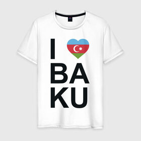 Мужская футболка хлопок с принтом Baku в Екатеринбурге, 100% хлопок | прямой крой, круглый вырез горловины, длина до линии бедер, слегка спущенное плечо. | azerbaijan | baku | азербайджан | баку | герб | флаг