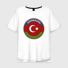 Мужская футболка хлопок Oversize с принтом Азербайджан в Екатеринбурге, 100% хлопок | свободный крой, круглый ворот, “спинка” длиннее передней части | Тематика изображения на принте: azerbaijan | baku | азербайджан | баку | герб | флаг