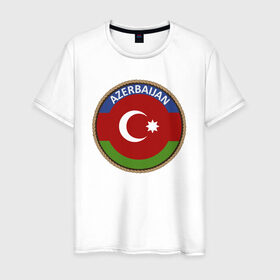 Мужская футболка хлопок с принтом Азербайджан в Екатеринбурге, 100% хлопок | прямой крой, круглый вырез горловины, длина до линии бедер, слегка спущенное плечо. | azerbaijan | baku | азербайджан | баку | герб | флаг