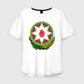 Мужская футболка хлопок Oversize с принтом Азербайджан в Екатеринбурге, 100% хлопок | свободный крой, круглый ворот, “спинка” длиннее передней части | Тематика изображения на принте: azerbaijan | baku | азербайджан | баку | герб | флаг