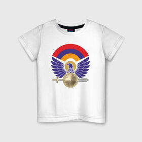 Детская футболка хлопок с принтом Армения в Екатеринбурге, 100% хлопок | круглый вырез горловины, полуприлегающий силуэт, длина до линии бедер | armenia | арарат | армения | армянин | герб | горы | гранат | лев | орнамент | снг | ссср | страна | узор | флаг | шашлык