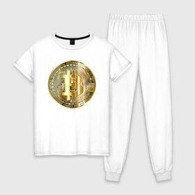 Женская пижама хлопок с принтом Биткоин (bitcoin) в Екатеринбурге, 100% хлопок | брюки и футболка прямого кроя, без карманов, на брюках мягкая резинка на поясе и по низу штанин | bitcoin | bitcoin news | bitcoin news today | bitcoin price | bitcoin price prediction | bitcoin trading | btc | btc news | btc price | btc today | crypto | crypto news | cryptocurrency