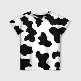 Детская футболка 3D с принтом Му-му в Екатеринбурге, 100% гипоаллергенный полиэфир | прямой крой, круглый вырез горловины, длина до линии бедер, чуть спущенное плечо, ткань немного тянется | абстракция | бык | кожа коровы | корова | му му | пятна | черно белое | черно белые пятна