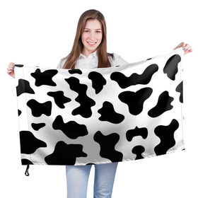 Флаг 3D с принтом Му-му в Екатеринбурге, 100% полиэстер | плотность ткани — 95 г/м2, размер — 67 х 109 см. Принт наносится с одной стороны | абстракция | бык | кожа коровы | корова | му му | пятна | черно белое | черно белые пятна