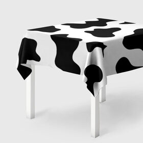 Скатерть 3D с принтом Му-му в Екатеринбурге, 100% полиэстер (ткань не мнется и не растягивается) | Размер: 150*150 см | абстракция | бык | кожа коровы | корова | му му | пятна | черно белое | черно белые пятна