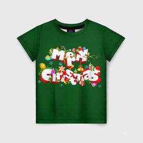 Детская футболка 3D с принтом Счастливого Рождества! в Екатеринбурге, 100% гипоаллергенный полиэфир | прямой крой, круглый вырез горловины, длина до линии бедер, чуть спущенное плечо, ткань немного тянется | 