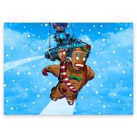 Поздравительная открытка с принтом Пряничный человек в Екатеринбурге, 100% бумага | плотность бумаги 280 г/м2, матовая, на обратной стороне линовка и место для марки
 | 2020 | 2021 | christmas | cookie | dabb | epic games | fortnite | gingerbread man | new year | santa clause | skin | year | год | даб | дэб | игры | новогодний | новый год | печенье | пряник | пряничный человечек | рождество | санта клаус | скин | фортнай