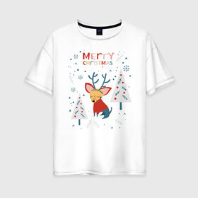 Женская футболка хлопок Oversize с принтом Merry Christmas в Екатеринбурге, 100% хлопок | свободный крой, круглый ворот, спущенный рукав, длина до линии бедер
 | 
