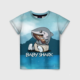 Детская футболка 3D с принтом Baby Shark в Екатеринбурге, 100% гипоаллергенный полиэфир | прямой крой, круглый вырез горловины, длина до линии бедер, чуть спущенное плечо, ткань немного тянется | 