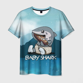Мужская футболка 3D с принтом Baby Shark в Екатеринбурге, 100% полиэфир | прямой крой, круглый вырез горловины, длина до линии бедер | Тематика изображения на принте: 