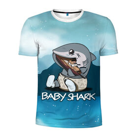 Мужская футболка 3D спортивная с принтом Baby Shark в Екатеринбурге, 100% полиэстер с улучшенными характеристиками | приталенный силуэт, круглая горловина, широкие плечи, сужается к линии бедра | Тематика изображения на принте: 