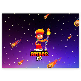 Поздравительная открытка с принтом BRAWL STARS AMBER. в Екатеринбурге, 100% бумага | плотность бумаги 280 г/м2, матовая, на обратной стороне линовка и место для марки
 | 8 bit | amber | brawl stars | colette | crow | gale | leon | max | mecha | mecha crow | mr.p | sally leon | shark | tara | virus 8 bit | werewolf leon | акула | амбер | берли | бравл старс | ворон | коллет | макс | оборотень