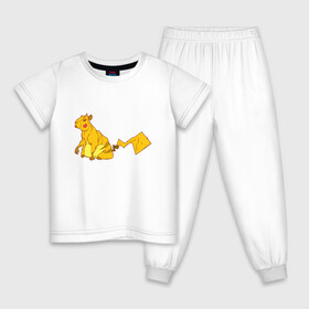 Детская пижама хлопок с принтом Пикачу в Екатеринбурге, 100% хлопок |  брюки и футболка прямого кроя, без карманов, на брюках мягкая резинка на поясе и по низу штанин
 | Тематика изображения на принте: аниме | капибара | пикачу | покемон | покемоны