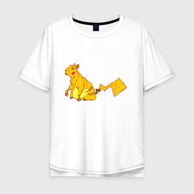 Мужская футболка хлопок Oversize с принтом Пикачу в Екатеринбурге, 100% хлопок | свободный крой, круглый ворот, “спинка” длиннее передней части | аниме | капибара | пикачу | покемон | покемоны