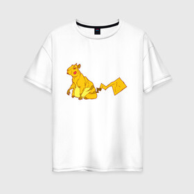 Женская футболка хлопок Oversize с принтом Пикачу в Екатеринбурге, 100% хлопок | свободный крой, круглый ворот, спущенный рукав, длина до линии бедер
 | аниме | капибара | пикачу | покемон | покемоны