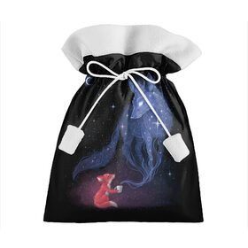 Подарочный 3D мешок с принтом Лиса и ее дух в Екатеринбурге, 100% полиэстер | Размер: 29*39 см | fox | moon | stars | дух | звезды | лес | леса | лиса | лиса и лес | лисичка | лисичка в лесу | лисички в космосе | лисы | луна | небо | ночное небо | с лисами | темнота