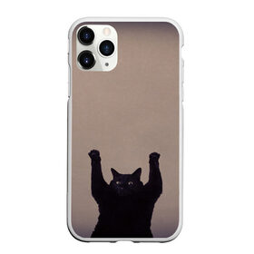 Чехол для iPhone 11 Pro матовый с принтом Кот сдается в Екатеринбурге, Силикон |  | cat | арест | испуг | кот | руки вверх | черный кот