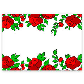 Поздравительная открытка с принтом Scarlet Roses в Екатеринбурге, 100% бумага | плотность бумаги 280 г/м2, матовая, на обратной стороне линовка и место для марки
 | fashion flowers | fashion girl | love | букет | бутоны | жена | красные цветы | лепестки | летние | лето | листья | лучшая | люблю | мама | подарок | природа | растения | розочка | розы | сюрприз | узор | цветок | цветочки