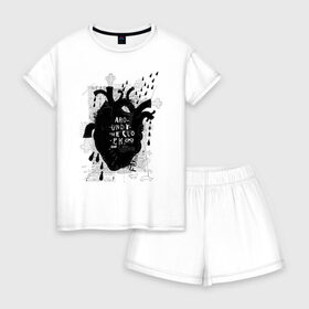 Женская пижама с шортиками хлопок с принтом сердце в Екатеринбурге, 100% хлопок | футболка прямого кроя, шорты свободные с широкой мягкой резинкой | 2020 | абстракция | граффити | стиль | тренд | уличный стиль | урбан