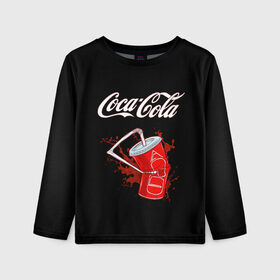 Детский лонгслив 3D с принтом Coca Cola в Екатеринбурге, 100% полиэстер | длинные рукава, круглый вырез горловины, полуприлегающий силуэт
 | Тематика изображения на принте: coca cola | газировка | кола | лето | лимонад | свежесть | стакан