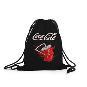 Рюкзак-мешок 3D с принтом Coca Cola в Екатеринбурге, 100% полиэстер | плотность ткани — 200 г/м2, размер — 35 х 45 см; лямки — толстые шнурки, застежка на шнуровке, без карманов и подкладки | coca cola | газировка | кола | лето | лимонад | свежесть | стакан