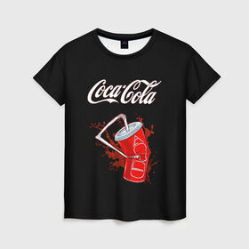 Женская футболка 3D с принтом Coca Cola в Екатеринбурге, 100% полиэфир ( синтетическое хлопкоподобное полотно) | прямой крой, круглый вырез горловины, длина до линии бедер | coca cola | газировка | кола | лето | лимонад | свежесть | стакан