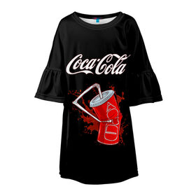 Детское платье 3D с принтом Coca Cola в Екатеринбурге, 100% полиэстер | прямой силуэт, чуть расширенный к низу. Круглая горловина, на рукавах — воланы | Тематика изображения на принте: coca cola | газировка | кола | лето | лимонад | свежесть | стакан