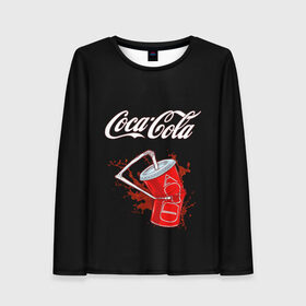 Женский лонгслив 3D с принтом Coca Cola в Екатеринбурге, 100% полиэстер | длинные рукава, круглый вырез горловины, полуприлегающий силуэт | coca cola | газировка | кола | лето | лимонад | свежесть | стакан