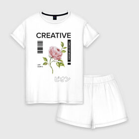Женская пижама с шортиками хлопок с принтом CREATIVE в Екатеринбурге, 100% хлопок | футболка прямого кроя, шорты свободные с широкой мягкой резинкой | 2020 | абстракция | граффити | стиль | тренд | уличный стиль | урбан